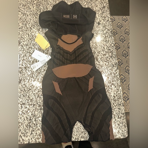 Wolford Black and Brown Striped Capris Jumpsuit - Picture 2 of 7